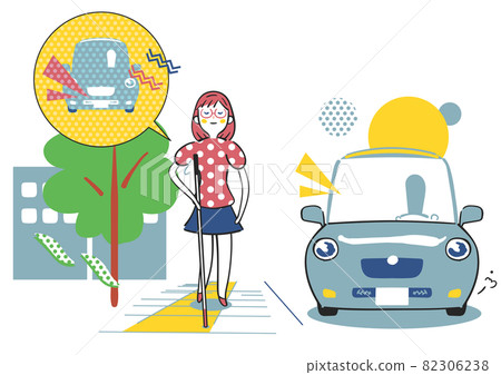 Visually impaired person walking in the city with a white cane Illustration material Visually impaired person walking in the city with a white cane Illustration material 82306238