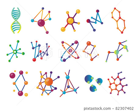 Set of colorful molecules of different shapes Set of colorful molecules of different shapes 82307402