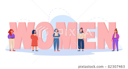 Giant letters of word Women with tiny girls nearby 82307463