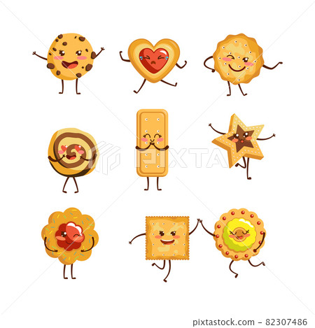 Cute cookie cartoon characters vector illustrations set Cute cookie cartoon characters vector illustrations set 82307486