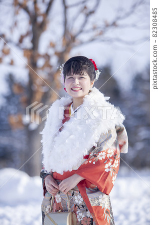 A woman wearing furisode at a coming-of-age ceremony A woman wearing furisode at a coming-of-age ceremony 82308485