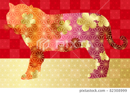 Tiger New Year's card Japanese pattern background Tiger New Year's card Japanese pattern background 82308999
