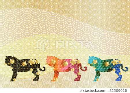 Tiger New Year's card Japanese pattern background Tiger New Year's card Japanese pattern background 82309016