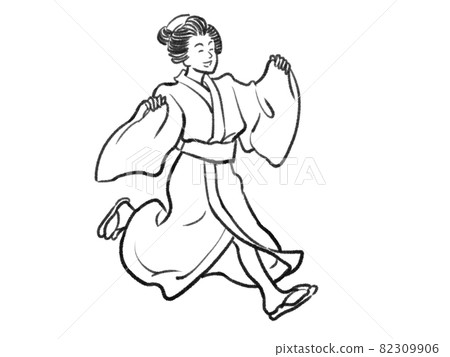 日本畫觸摸跑步女性形象插畫 82309906
