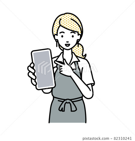 A woman in a cafe clerk standing and pointing... - Stock Illustration ...