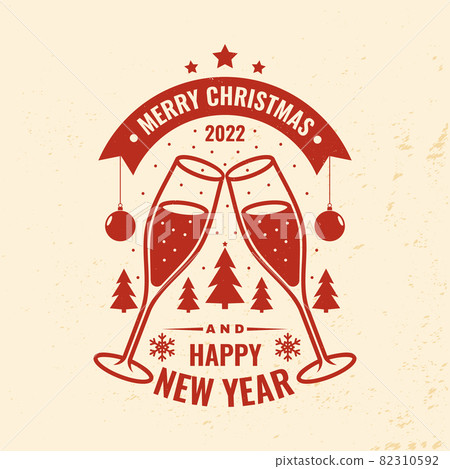 Christmas 2022 Emblem Merry Christmas And 2022 Happy New Year Stamp,... - Stock Illustration  [82310592] - Pixta