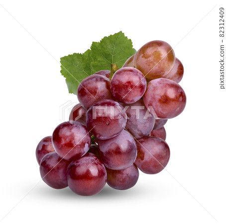 Fresh red grape with leaves isolated on white background 82312409