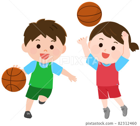 Illustration of boys and girls playing basketball Illustration of boys and girls playing basketball 82312460