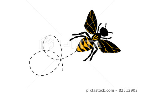 Cartoon bee mascot. A small bees flying on a dotted route. Wasp collection. Vector characters. Incest icon. Template design for invitation, cards. Doodle style Cartoon bee mascot. A small bees flying on a dotted route. Wasp collection. Vector characters. Incest icon. Template design for invitation, cards. Doodle style 82312902
