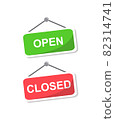 two bright plaques hang on a nail. on the red plate it says CLOSED. the green nameplate reads OPEN  82314741