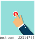 Man hand in suit presses the red button courage and determination  82314745