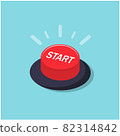 The red button with the word start symbolizes the beginning of an important action  82314842