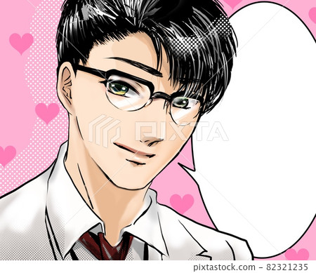 Cartoon handsome glasses doctor gentle smile examination 82321235