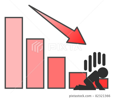 Illustration of a person who collapses into a graph that drops sharply 82321366