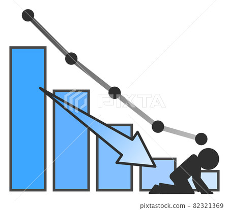 Illustration of a person who collapses into a graph that drops sharply 82321369