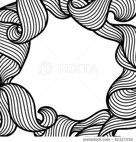 Frame with wave line curls. Monochrome stripes black and white texture. Wavy abstract hair. 82321556