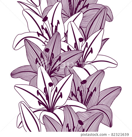 Seamless pattern with stylized lily flowers....-插圖素材 [82321639] - PIXTA圖庫