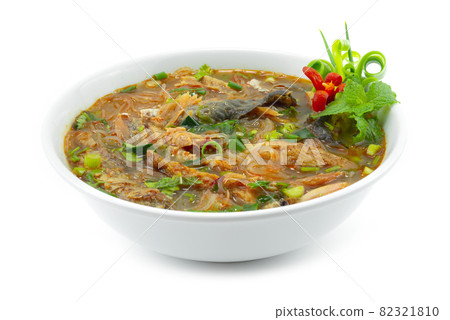 Spicy Smoked Fish with Vermicelli noodles Soup Spices Taste Thai Food Northern Style Spicy Smoked Fish with Vermicelli noodles Soup Spices Taste Thai Food Northern Style 82321810