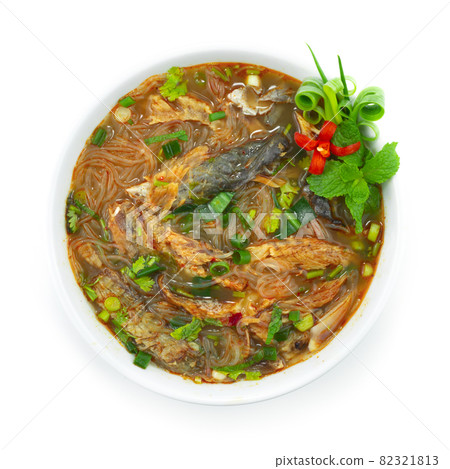 Spicy Smoked Fish with Vermicelli noodles Soup Spices Taste Thai Food Northern Style Spicy Smoked Fish with Vermicelli noodles Soup Spices Taste Thai Food Northern Style 82321813