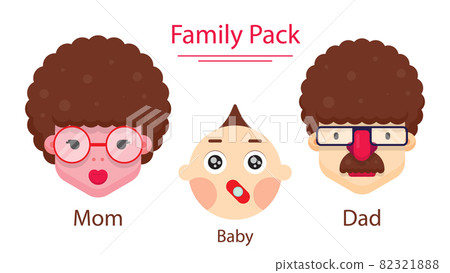 Dad, Mom and Baby Face flat design vector illustration isolated on white background. Set of family members faces. 82321888