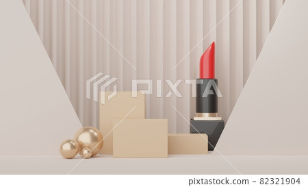 3d Display Podium for product and cosmetic presentation with lipstick and modern geometric. Platform for mock up and showing brand. Minimal clean design. Rendering platform luxury scene. 82321904