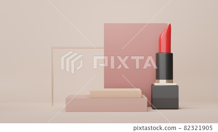 3d Display Podium for product and cosmetic presentation with lipstick and modern geometric. Platform for mock up and showing brand. Minimal clean design. Rendering platform luxury scene. 3d Display Podium for product and cosmetic presentation with lipstick and modern geometric. Platform for mock up and showing brand. Minimal clean design. Rendering platform luxury scene. 82321905