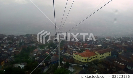 Medellin shanty town and cablecar transport system, Colombia Medellin shanty town and cablecar transport system, Colombia 82323126