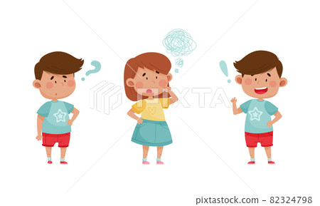 Cute kids emotions set. Children with different face expressions cartoon vector illustration 82324798