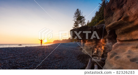 Adventurous White Caucasian Woman at Sandcut Beach on the West Coast 82326283