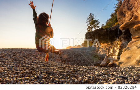 Adventurous White Caucasian Woman at Sandcut Beach on the West Coast Adventurous White Caucasian Woman at Sandcut Beach on the West Coast 82326284