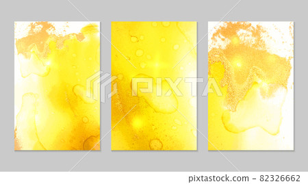Marble set of gold and lemon yellow backgrounds with texture 82326662