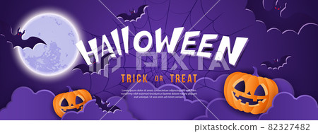 Happy halloween purple tone full moon night background pumpking lantern and bat Happy halloween purple tone full moon night background pumpking lantern and bat 82327482