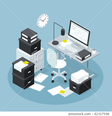 Isometric Office Workplace Papers Illustration Isometric Office Workplace Papers Illustration 82327506