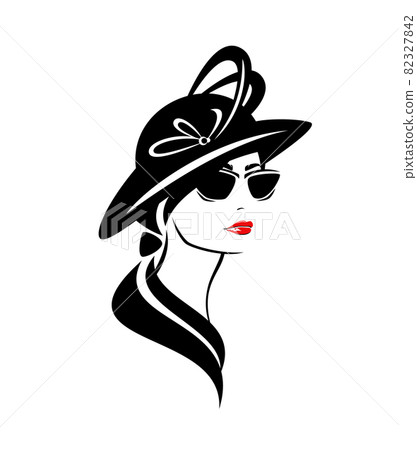 vector portrait of elegant woman wearing retro style hat with feathers and sunglasses 82327842