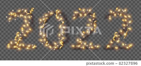 2022 New Year light vector numbers, holiday bright garland, Christmas festive decor illustration.  82327896