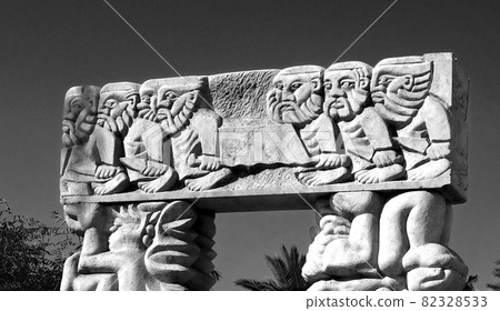 18.09.2021 Tel-Aviv Jaffo Israel: The Gate of Faith A large statue in park Abrasha, made of Galilee stone,sculpted by the sculptor Daniel Kafri 18.09.2021 Tel-Aviv Jaffo Israel: The Gate of Faith A large statue in park Abrasha, made of Galilee stone,sculpted by the sculptor Daniel Kafri 82328533