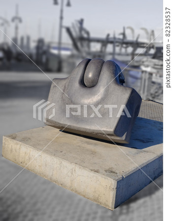 Sculpture by Emanuel Hatzofe - Sculpture by Emanuel Hatzofe depicting a ship anchored on the waterfront in old Jaffa in Tel Aviv 82328537