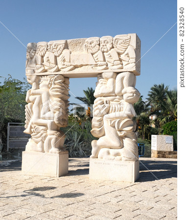 18.09.2021 Tel-Aviv Jaffo Israel: The Gate of Faith A large statue in park Abrasha, made of Galilee stone, sculpted by the sculptor Daniel Kafri 18.09.2021 Tel-Aviv Jaffo Israel: The Gate of Faith A large statue in park Abrasha, made of Galilee stone, sculpted by the sculptor Daniel Kafri 82328540