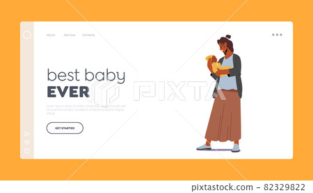 Mother Care Concept for Landing Page Template. Young African Female Character Holding Newborn Baby on Hands, Woman Child Mother Care Concept for Landing Page Template. Young African Female Character Holding Newborn Baby on Hands, Woman Child 82329822