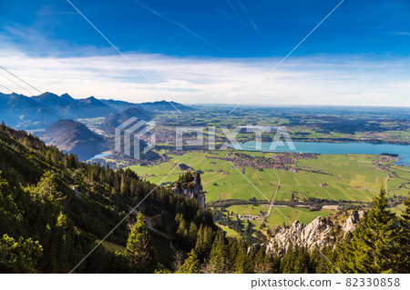 Green fields next to Neuschwanstein Green fields next to Neuschwanstein 82330858
