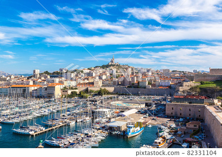 Notre Dame de la Garde and olf port in Marseille, France 82331104