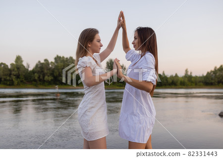 Outdoors fashion photo of beautiful bohemian lady at river. Outdoors fashion photo of beautiful bohemian lady at river. 82331443