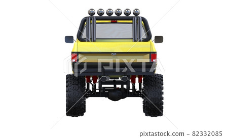 large pickup truck off-road. Full - training. Highly raised suspension. Huge wheels with spikes for rocks and mud. 3d illustration. 82332085