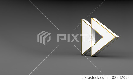 Logo arrow button on gray background with gold edging and soft shadows. 3d rendering. Logo arrow button on gray background with gold edging and soft shadows. 3d rendering. 82332094