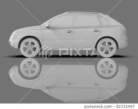 Compact city crossover white color on a gray glossy background with reflections. 3d rendering. Compact city crossover white color on a gray glossy background with reflections. 3d rendering. 82332097