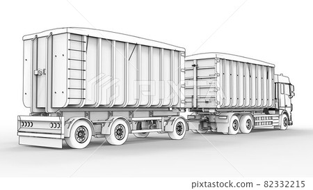 Large white truck with separate trailer, for transportation of agricultural and building bulk materials and products. 3d rendering. 82332215