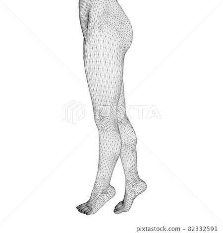 Vector illustration of a human body. Female legs in the form of a three-dimensional triangular mesh 82332591