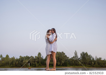 Outdoors fashion photo of beautiful bohemian lady at river. 82332910