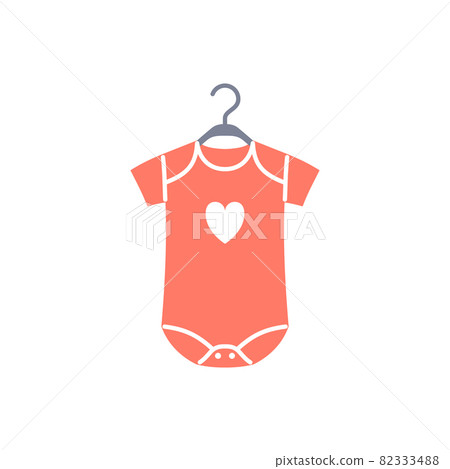 Baby romper flat icon. Newborn bodysuit pink color object isolated on white background. Baby clothes design for logo or shopping sale. Cute infant clothing illustration. 82333488