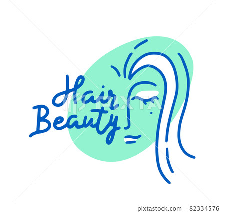 Hair Beauty Salon Logo with Female Face and Green Oval, Isolated Label for Barbershop, Women Parlor, Haircut Service 82334576